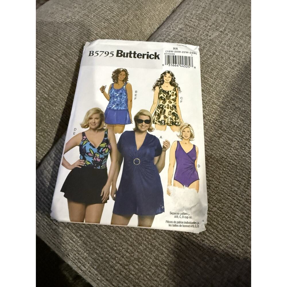 Butterick B5795 Womens Plus Swimwear Pattern 18W-24W Uncut Cover Up Swimsuit